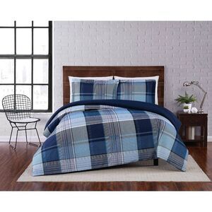 Truly Soft -  Twin XL 2pc Trey Plaid Duvet Cover Set  Navy